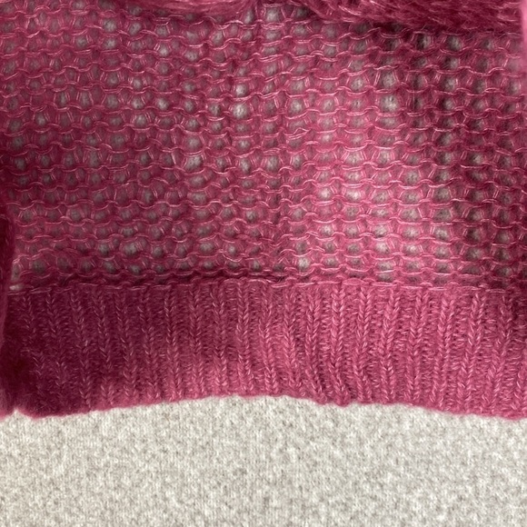 Free People open knit sweater alpaca wool blend S burgundy wine boho sheer - Picture 6 of 8